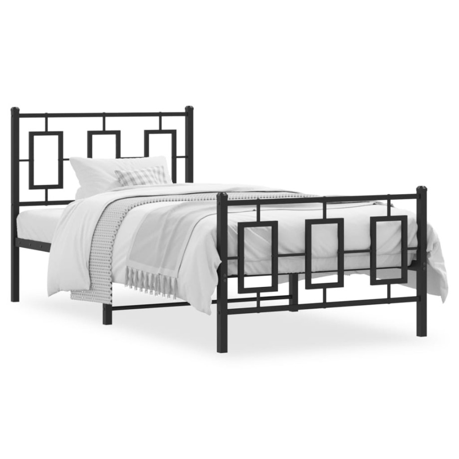 vidaXL Bedframe met hoofd- en voeteneinde metaal zwart 90x190 cm afbeelding 1