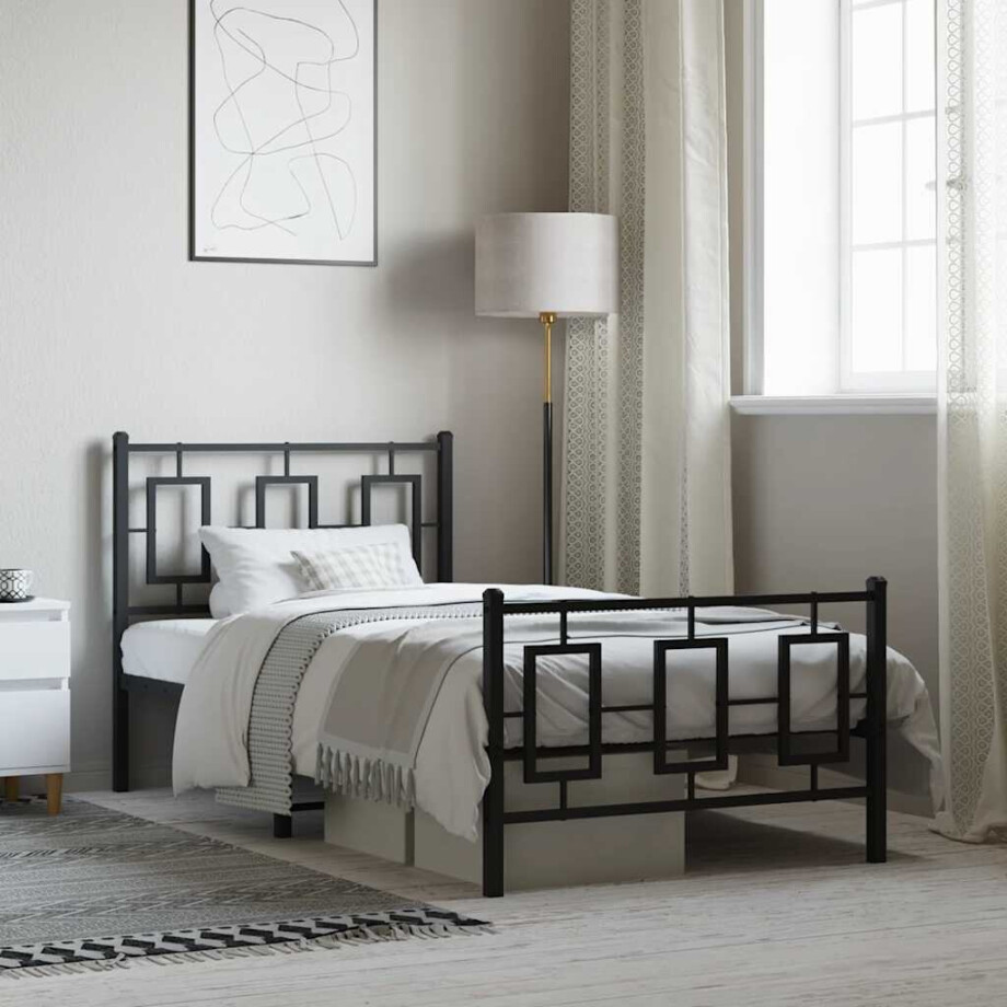 vidaXL Bedframe met hoofd- en voeteneinde metaal zwart 90x200 cm vidaXL Bedframe met hoofd- en voeteneinde metaal zwart 90x200 cm afbeelding 1