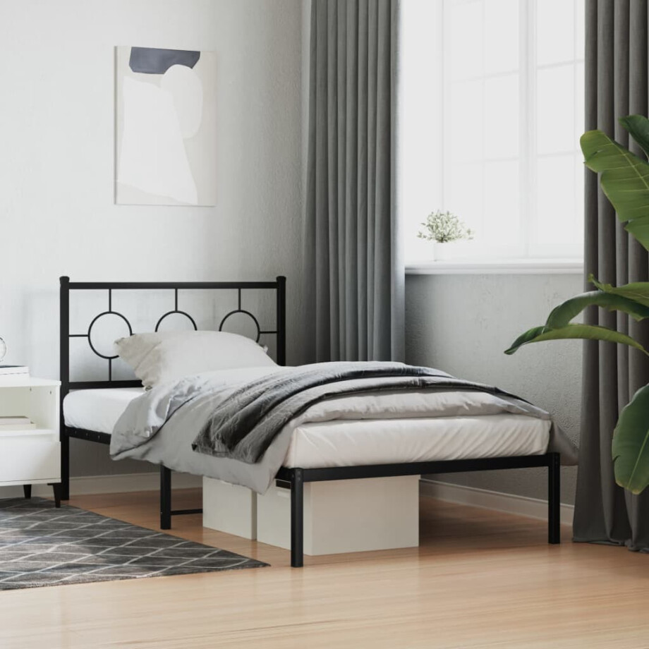 vidaXL Bedframe met hoofdbord metaal zwart 100x200 cm afbeelding 1