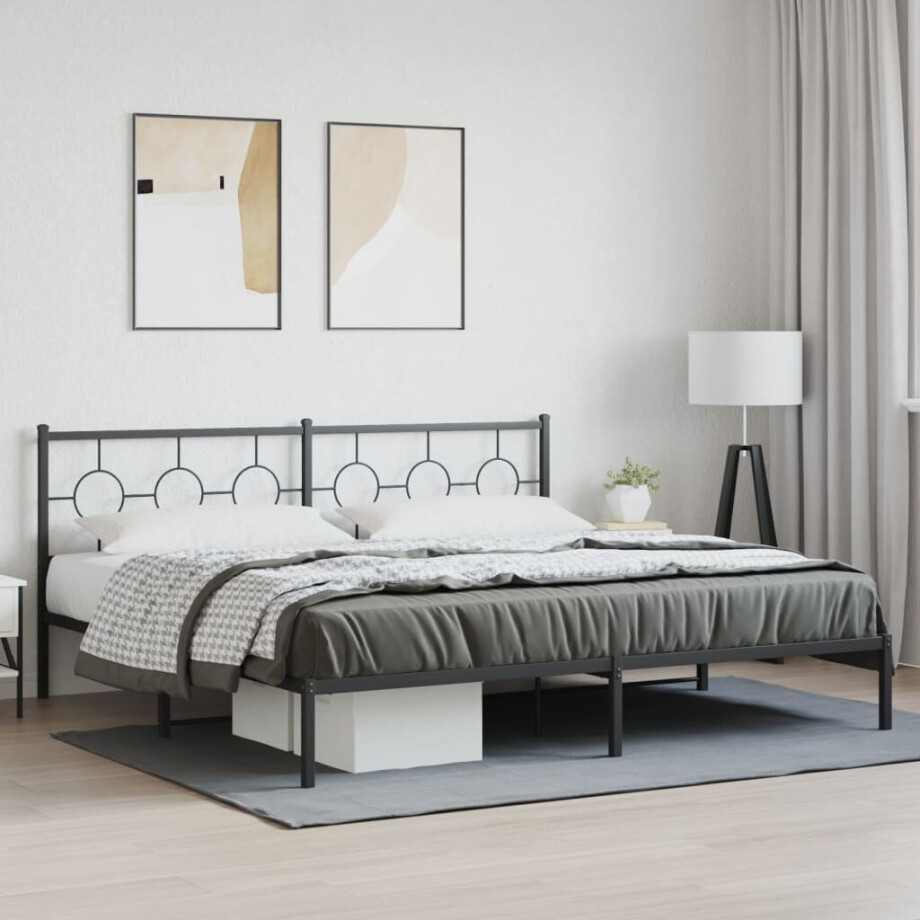 vidaXL Bedframe met hoofdbord metaal zwart 193x203 cm afbeelding 1