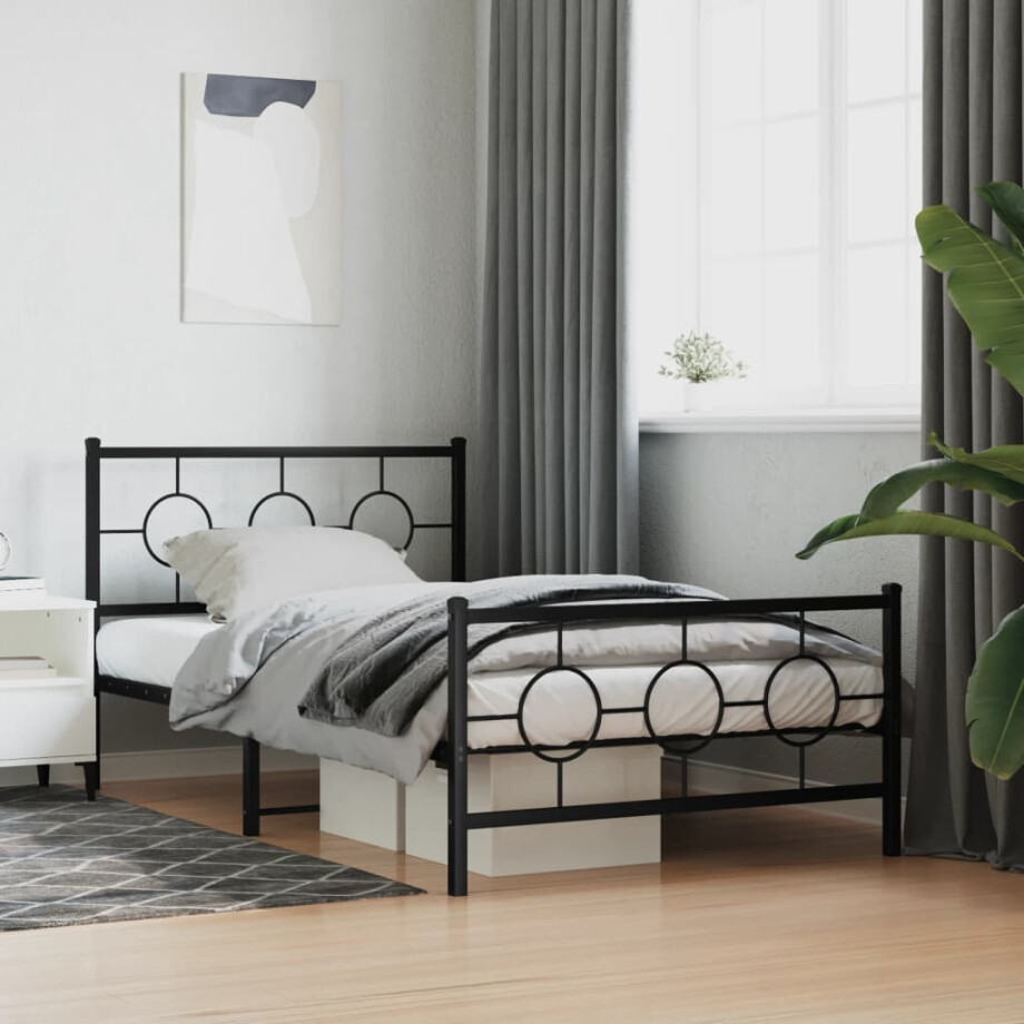 vidaXL Bedframe met hoofd- en voeteneinde metaal zwart 107x203 cm vidaXL Bedframe met hoofd- en voeteneinde metaal zwart 107x203 cm afbeelding 1
