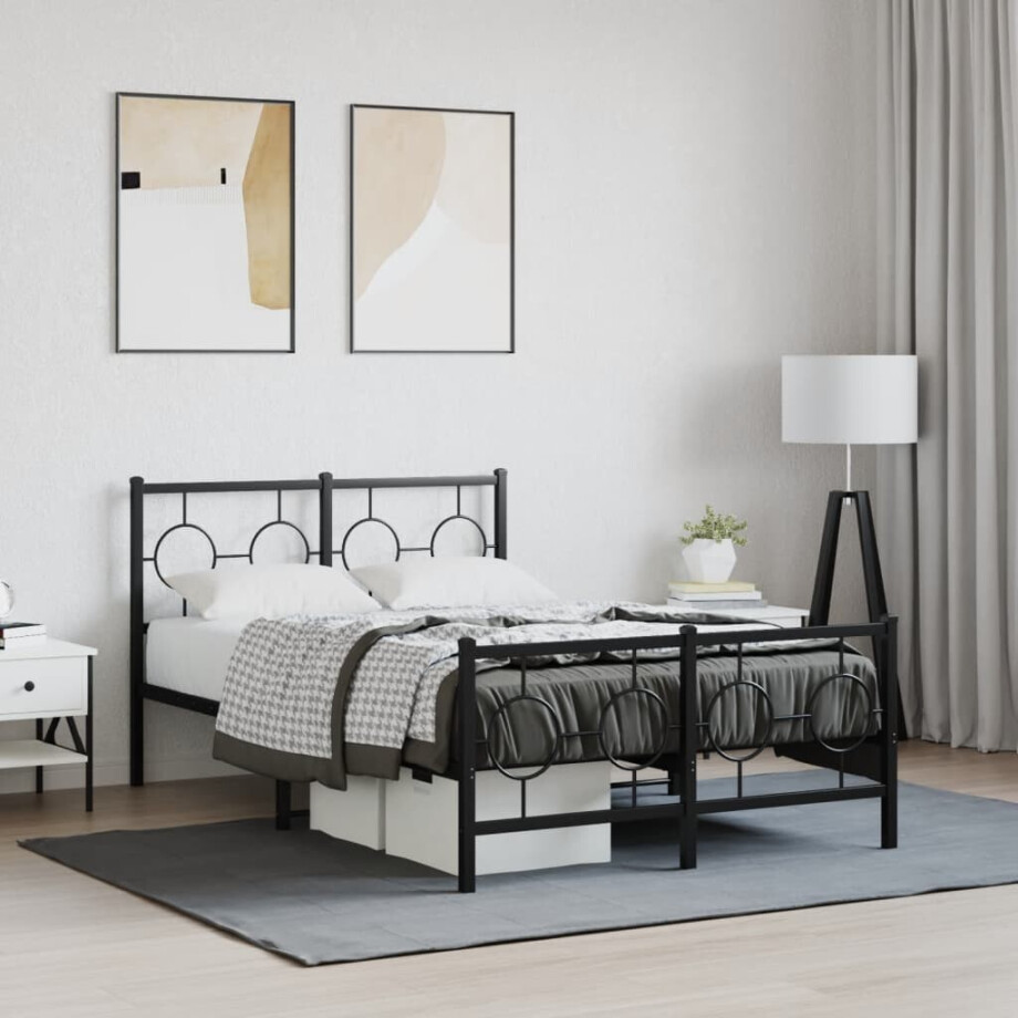 vidaXL Bedframe met hoofd- en voeteneinde metaal zwart 120x190 cm afbeelding 1