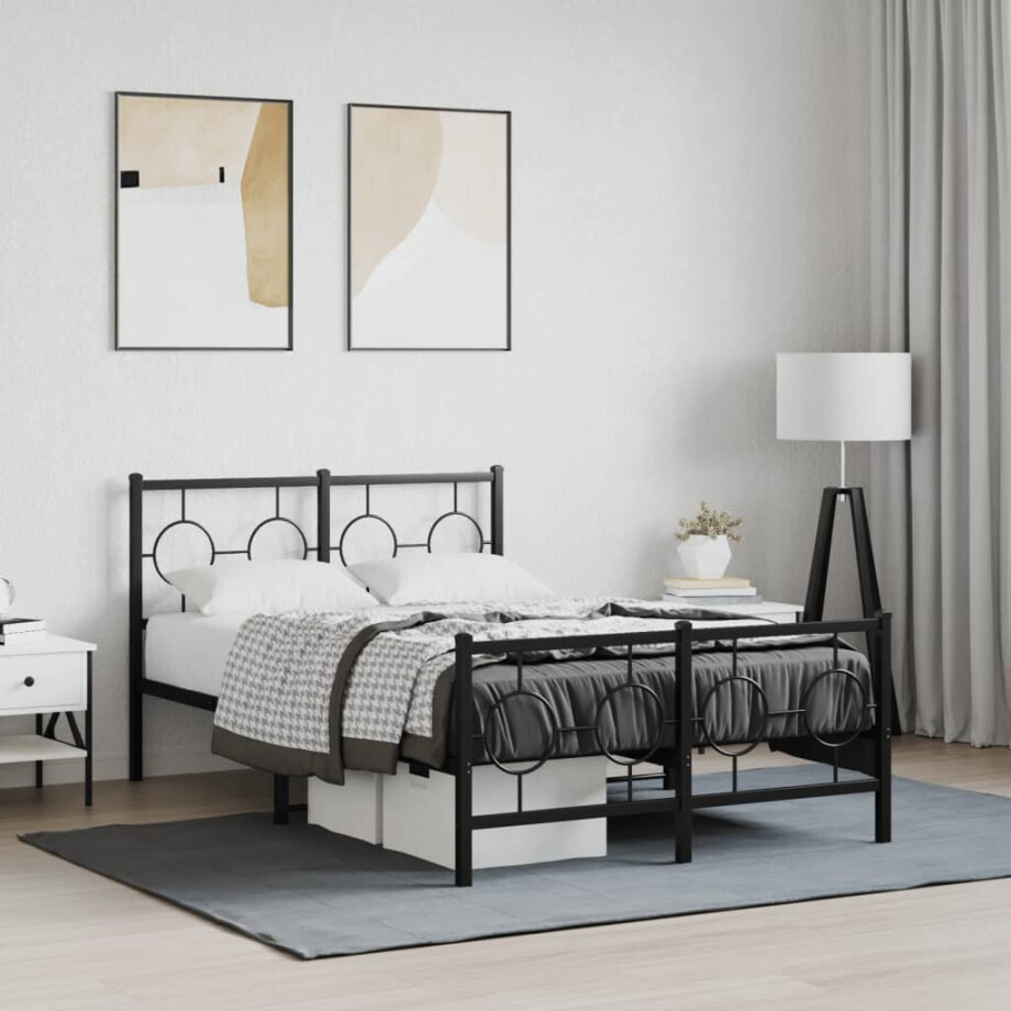 vidaXL Bedframe met hoofd- en voeteneinde metaal zwart 120x200 cm afbeelding 1