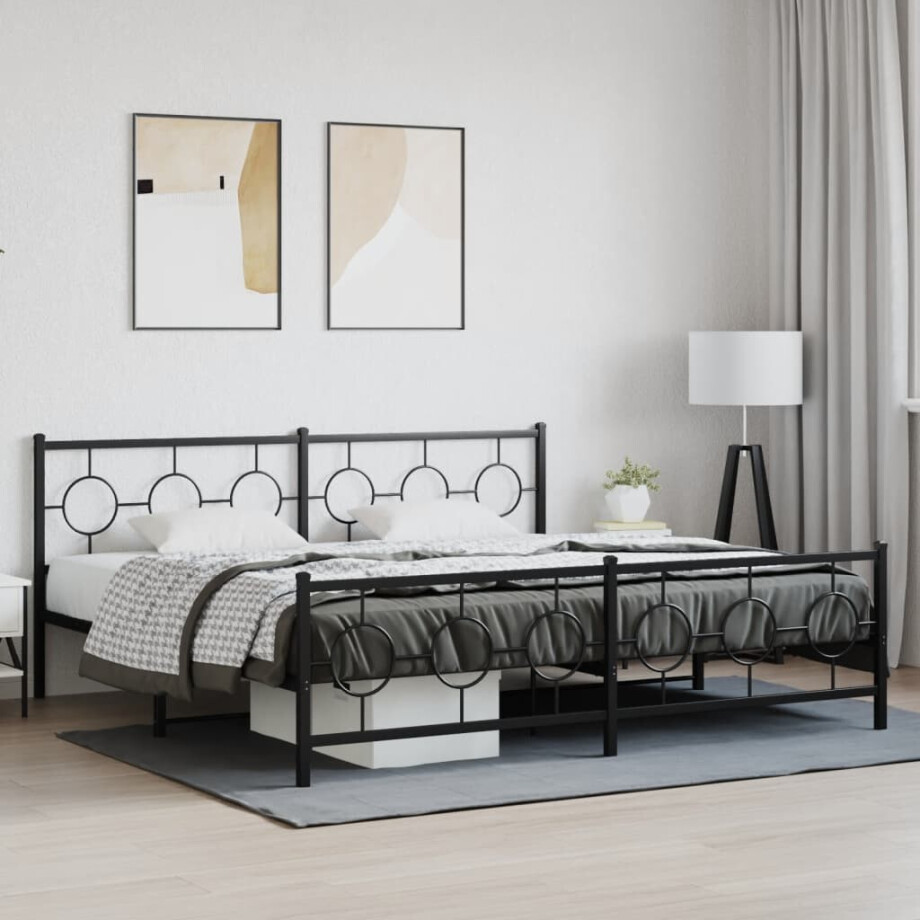 vidaXL Bedframe met hoofd- en voeteneinde metaal zwart 193x203 cm afbeelding 1