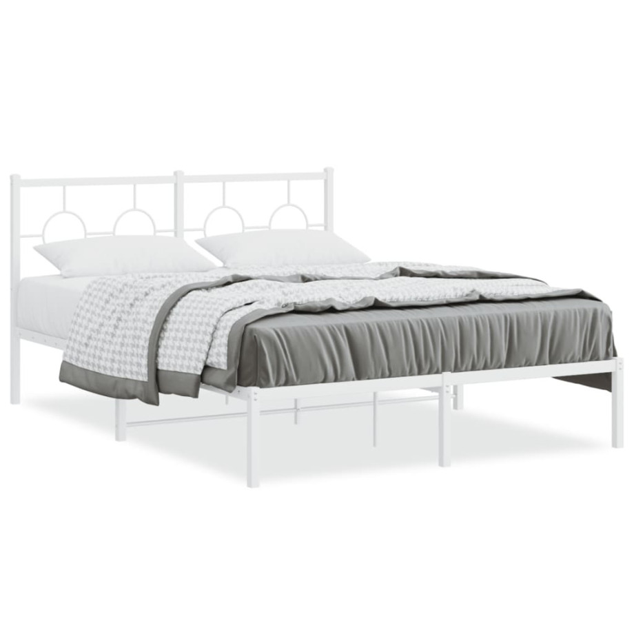 vidaXL Bedframe met hoofdbord metaal wit 135x190 cm afbeelding 1