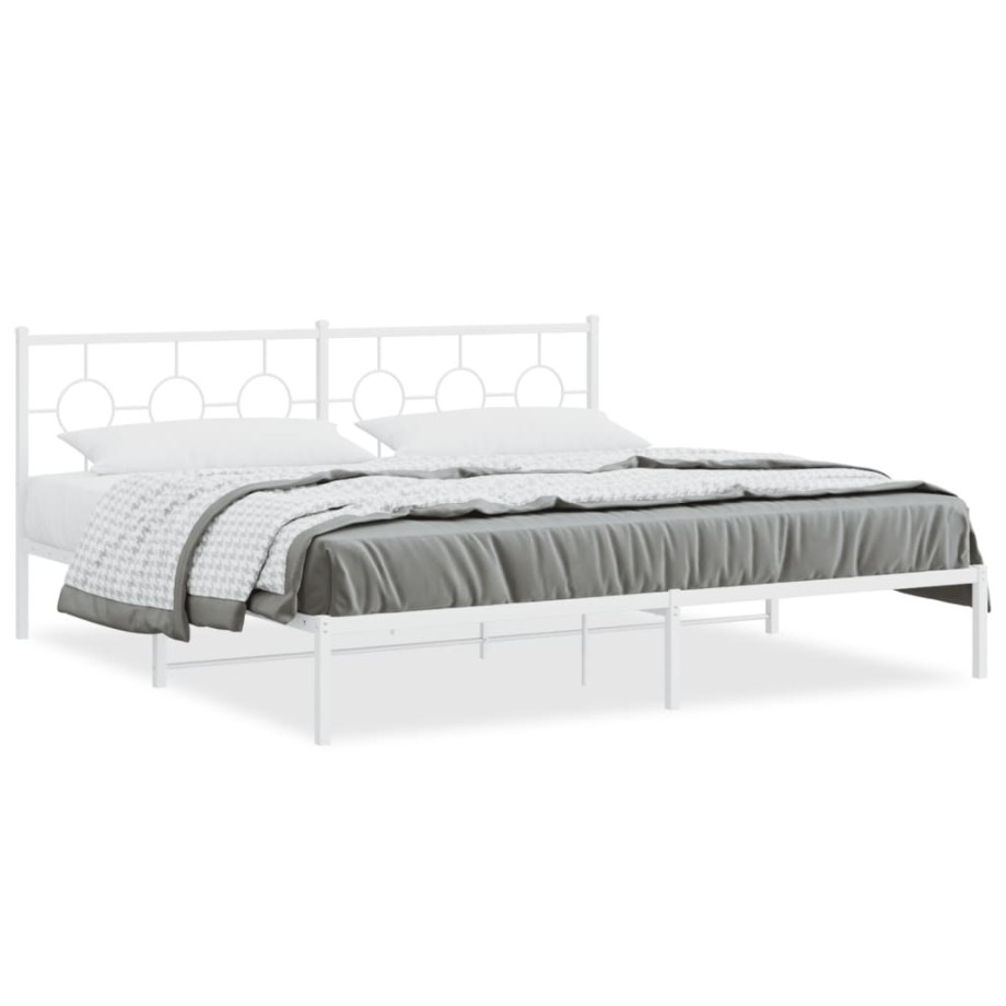 vidaXL Bedframe met hoofdbord metaal wit 193x203 cm afbeelding 1