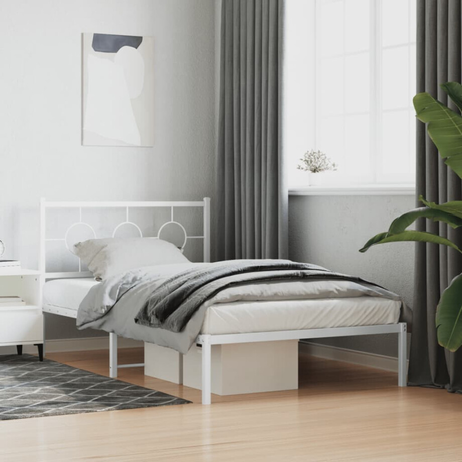 vidaXL Bedframe met hoofd- en voeteneinde metaal wit 107x203 cm vidaXL Bedframe met hoofd- en voeteneinde metaal wit 107x203 cm afbeelding 1
