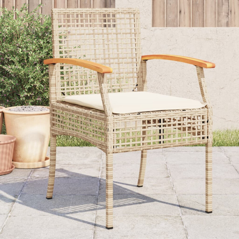 vidaXL Tuinstoelen 4 st met kussens poly rattan en acaciahout beige afbeelding 1