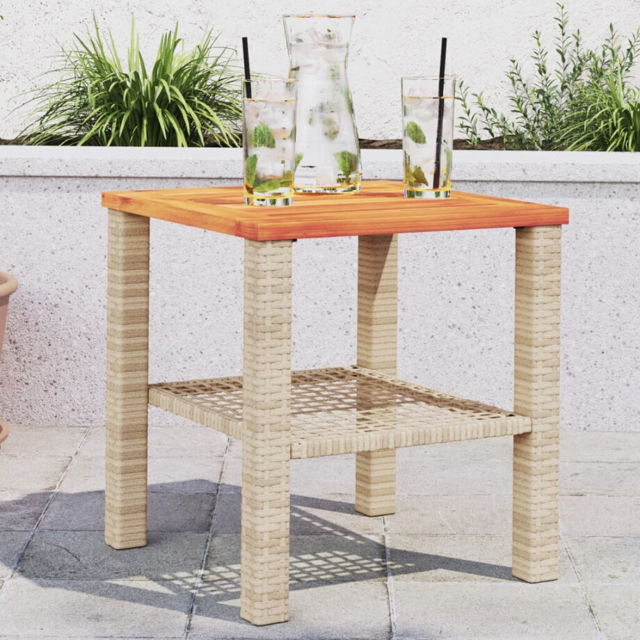 vidaXL Tuintafel 40x40x42 cm poly rattan en acaciahout beige afbeelding 1