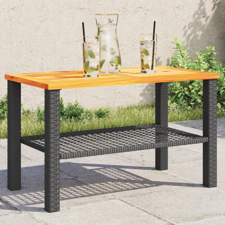 vidaXL Tuintafel 70x38x42 cm poly rattan en acaciahout zwart afbeelding 1