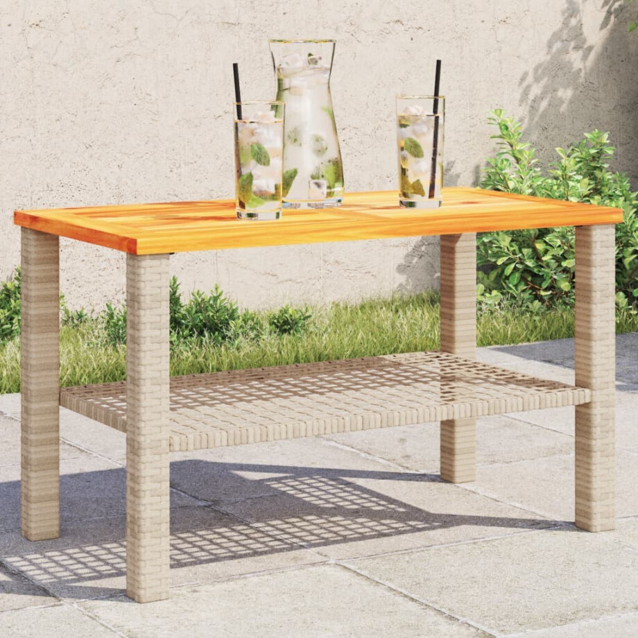 vidaXL Tuintafel 70x38x42 cm poly rattan en acaciahout beige afbeelding 1