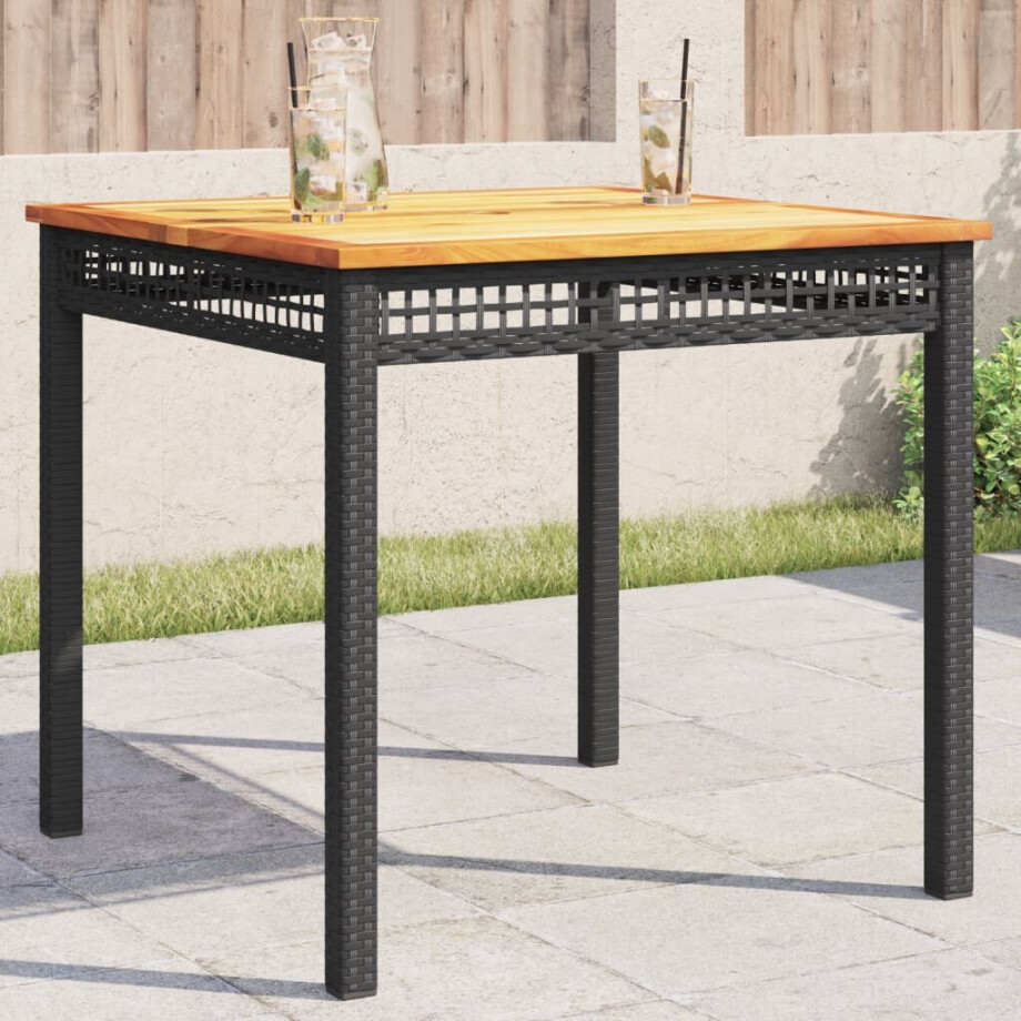 vidaXL Tuintafel 80x80x75 cm poly rattan en acaciahout zwart vidaXL Tuintafel 80x80x75 cm poly rattan en acaciahout zwart afbeelding 1