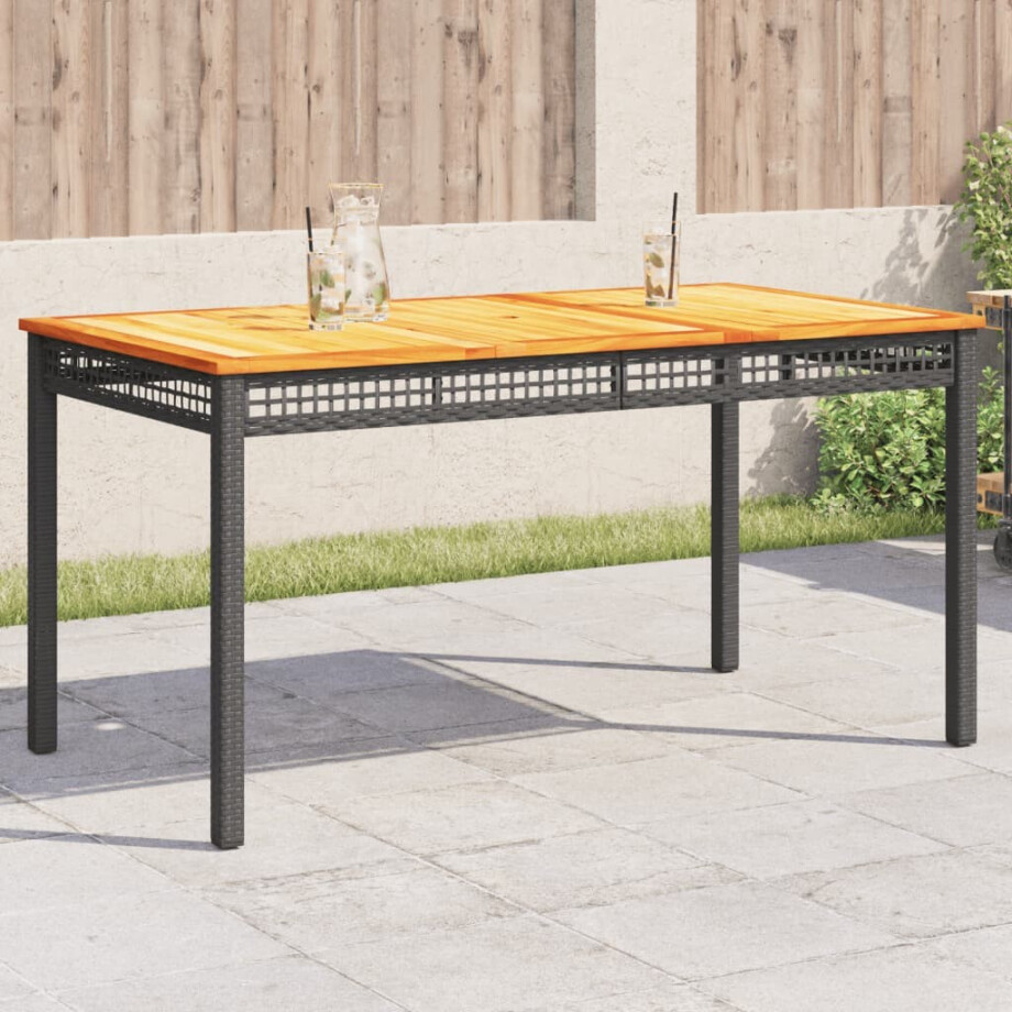vidaXL Tuintafel 140x80x75 cm poly rattan en acaciahout zwart afbeelding 1