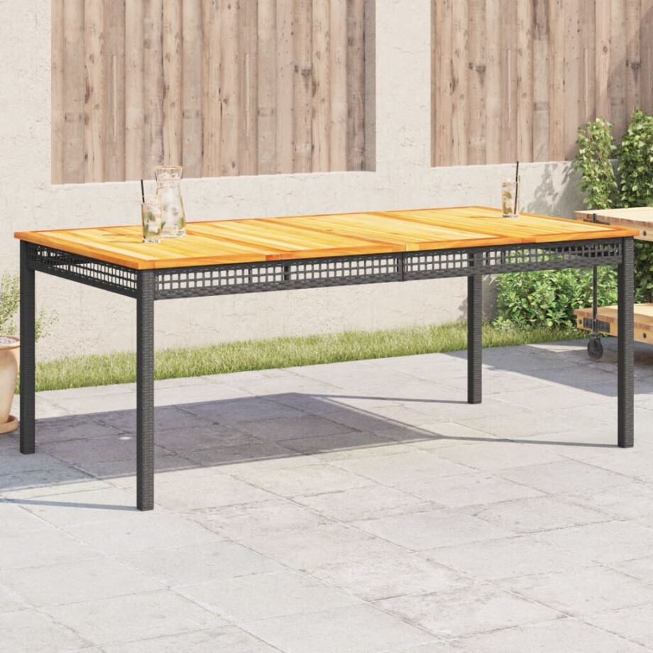 vidaXL Tuintafel 180x90x75 cm poly rattan en acaciahout zwart vidaXL Tuintafel 180x90x75 cm poly rattan en acaciahout zwart afbeelding 1