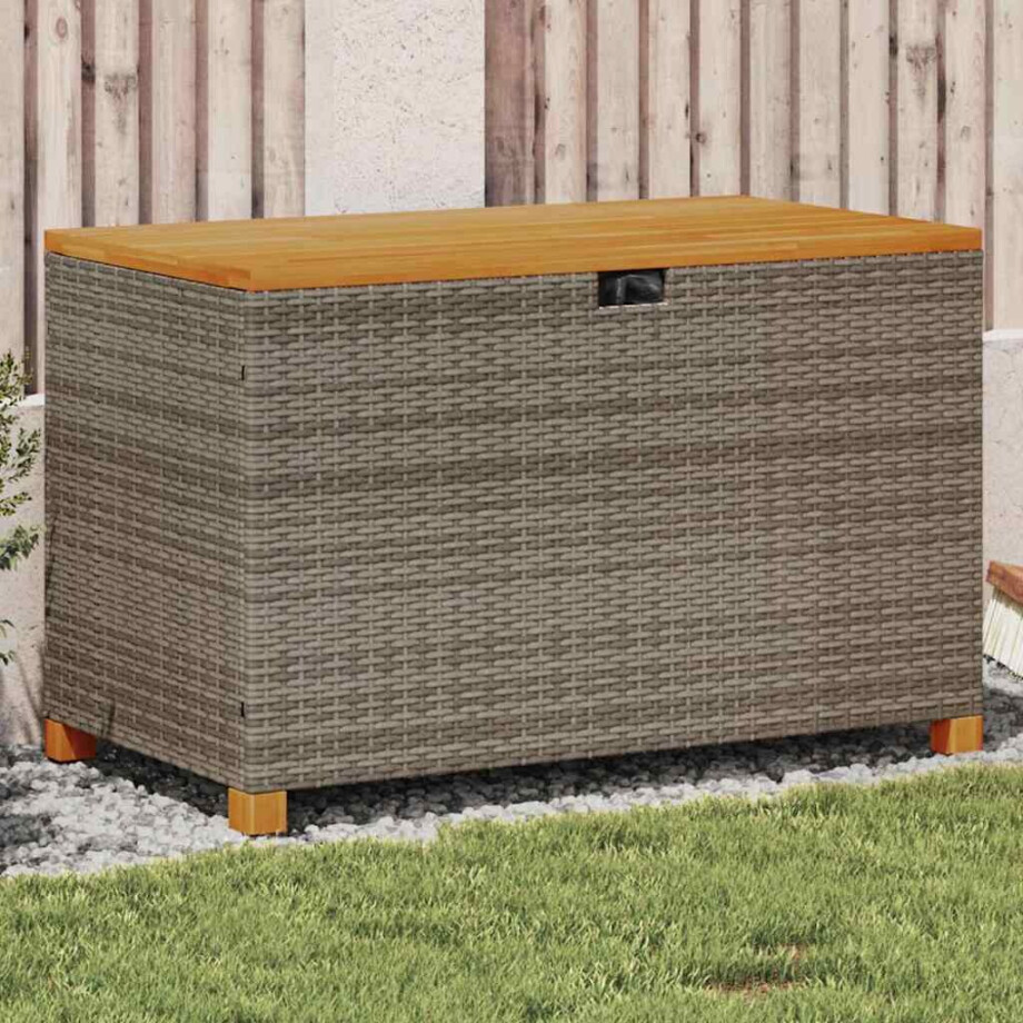 vidaXL Tuinbox 110x55x63 cm poly rattan en acaciahout grijs afbeelding 1