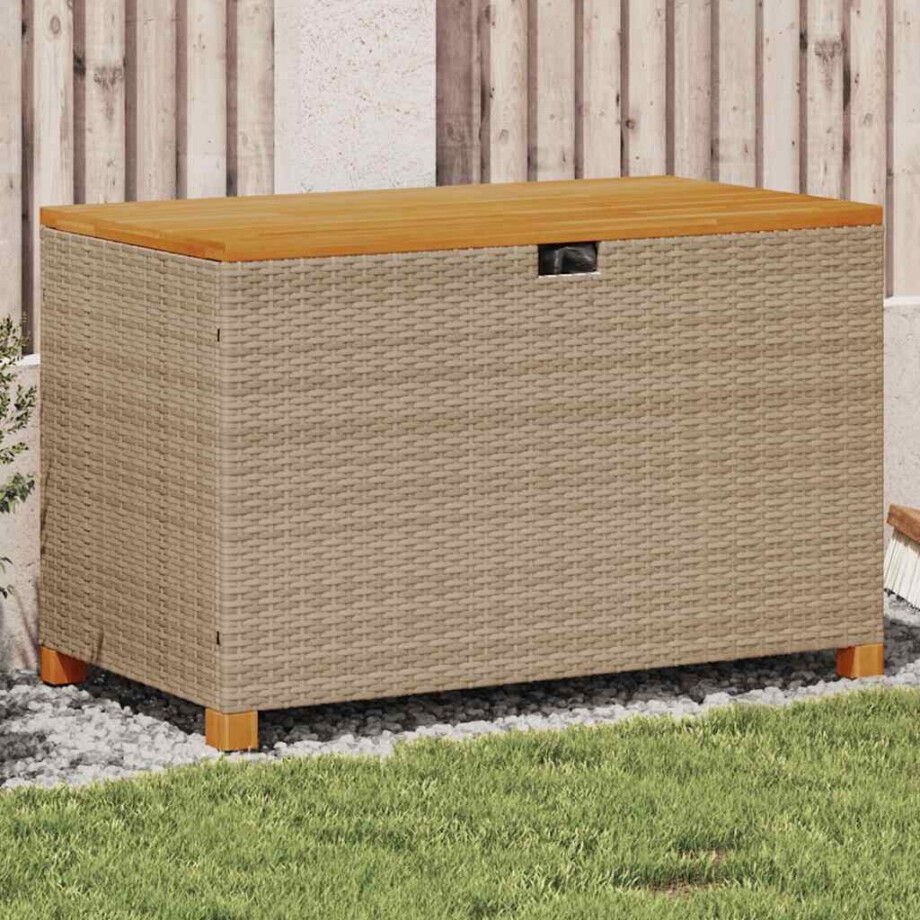 vidaXL Tuinbox 110x55x63 cm poly rattan en acaciahout beige afbeelding 1