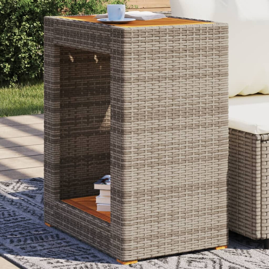 vidaXL Tuinbijzettafel met houten blad 60x40x75 cm poly rattan grijs vidaXL Tuinbijzettafel met houten blad 60x40x75 cm poly rattan grijs afbeelding 1