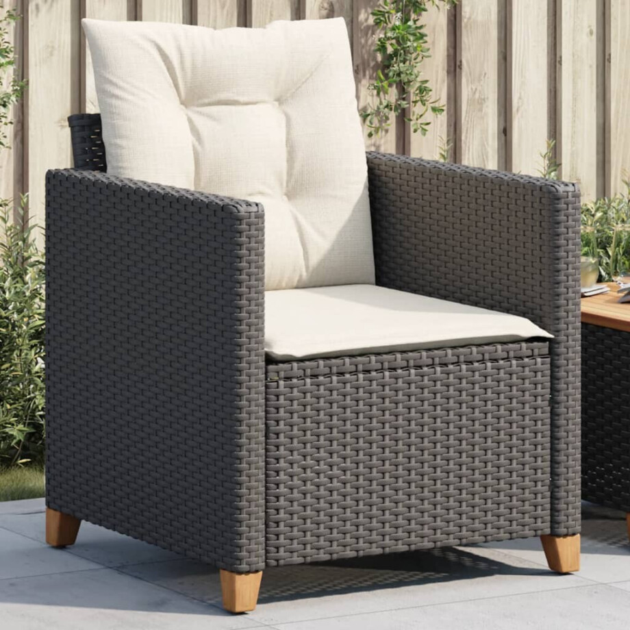 vidaXL Tuinstoel met kussens poly rattan zwart afbeelding 1