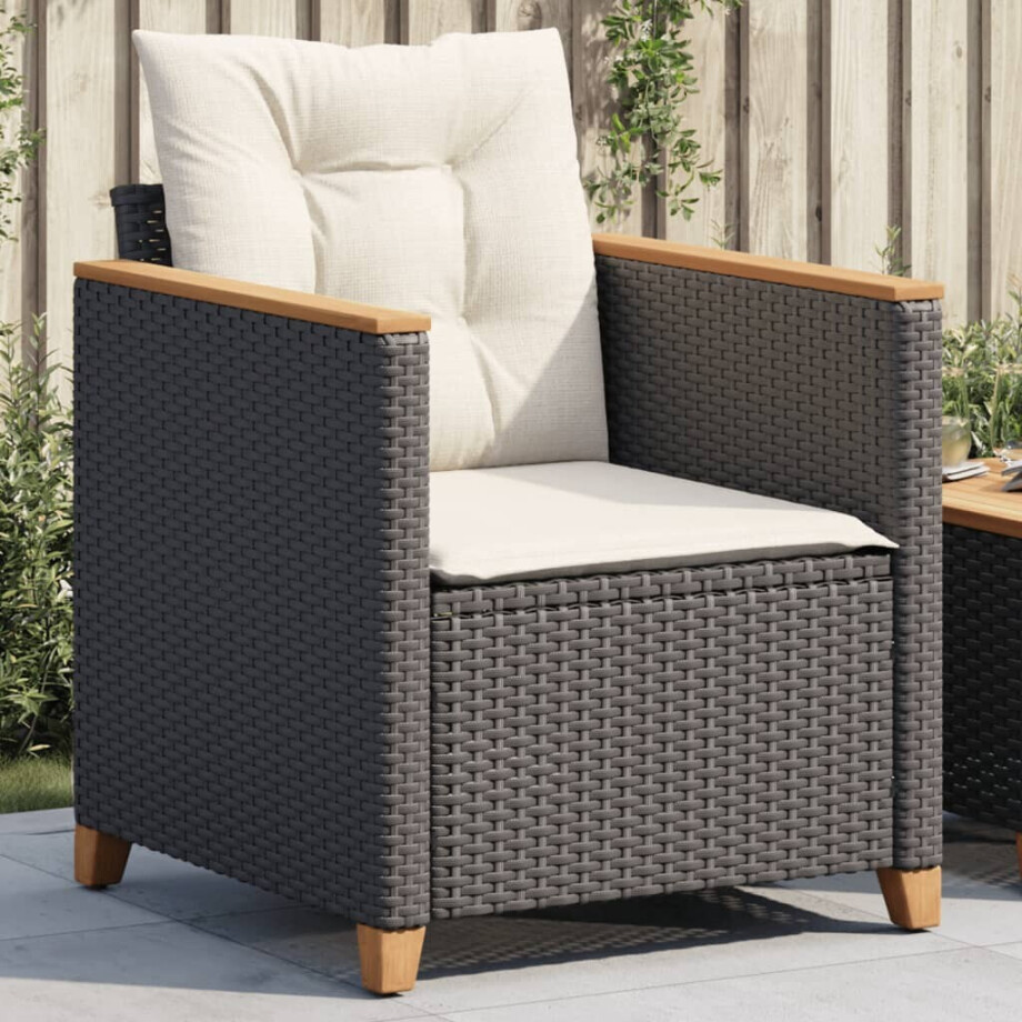vidaXL Tuinstoel met kussens poly rattan zwart afbeelding 1