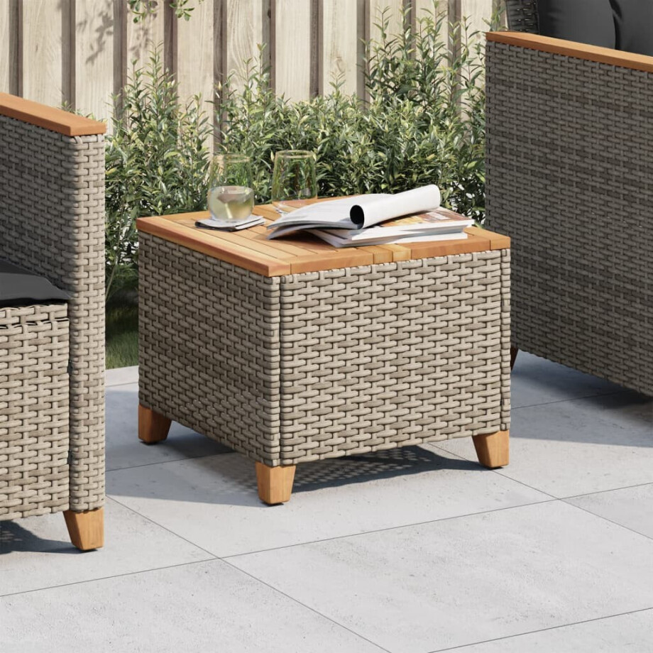 vidaXL Tuintafel 45x45x37 cm poly rattan en acaciahout grijs vidaXL Tuintafel 45x45x37 cm poly rattan en acaciahout grijs afbeelding 1
