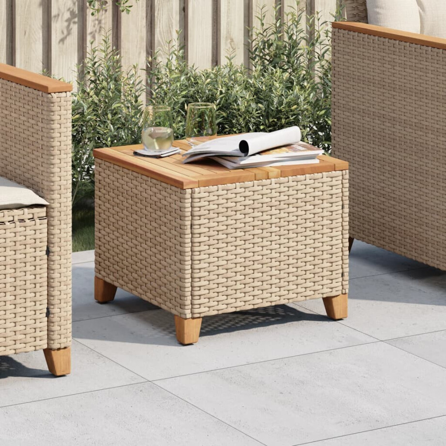 vidaXL Tuintafel 45x45x37 cm poly rattan en acaciahout beige afbeelding 1