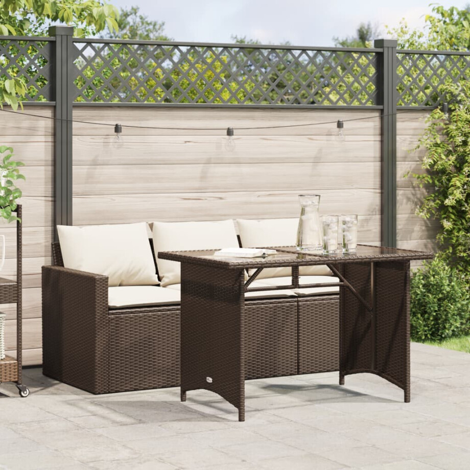 vidaXL 2-delige Tuinset met kussens poly rattan bruin vidaXL 2-delige Tuinset met kussens poly rattan bruin afbeelding 1