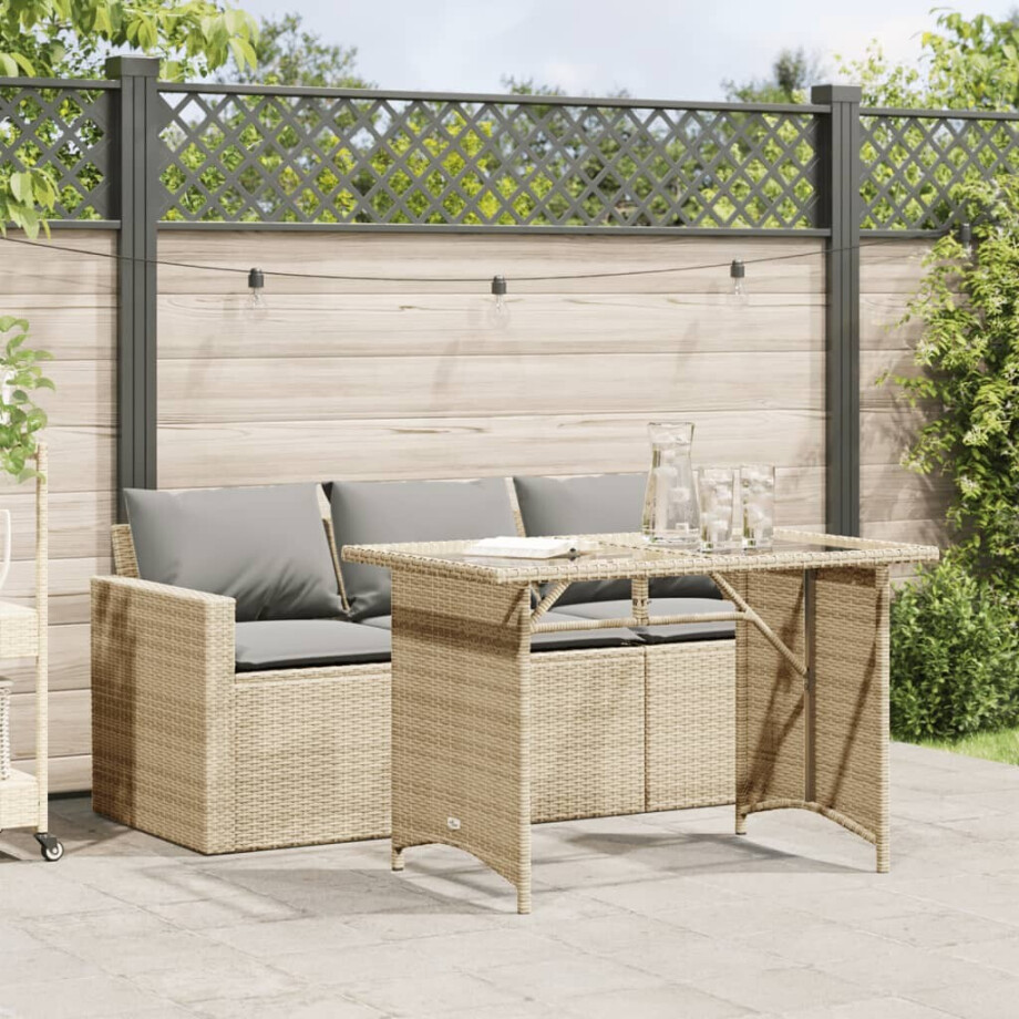 vidaXL 2-delige Tuinset met kussens poly rattan beige afbeelding 1