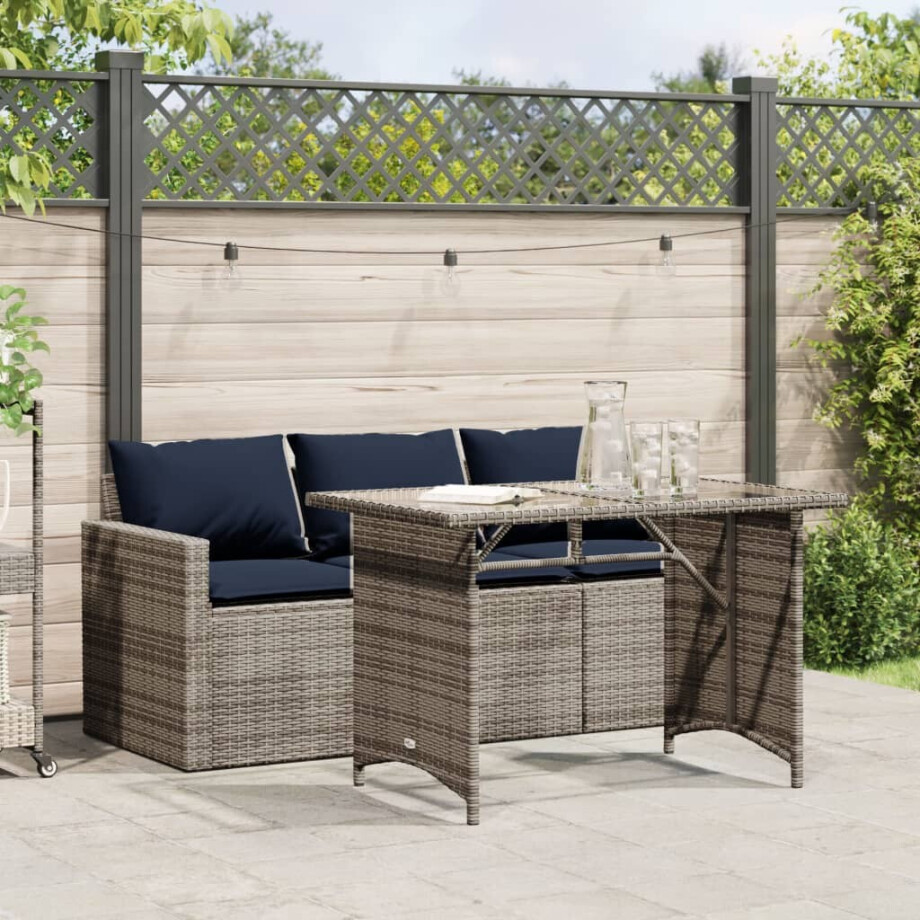 vidaXL 2-delige Tuinset met kussens poly rattan grijs afbeelding 1