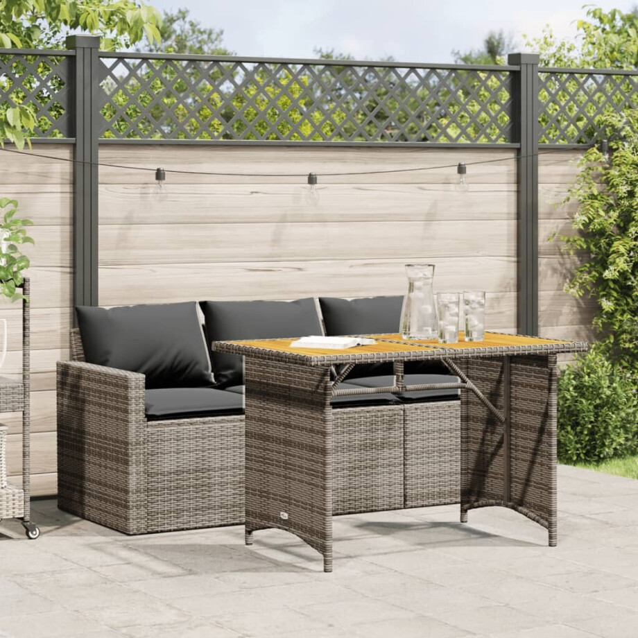 vidaXL 2-delige Tuinset met kussens poly rattan grijs afbeelding 1