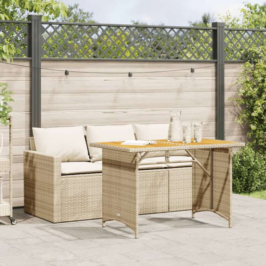 vidaXL 2-delige Tuinset met kussens poly rattan beige afbeelding 1