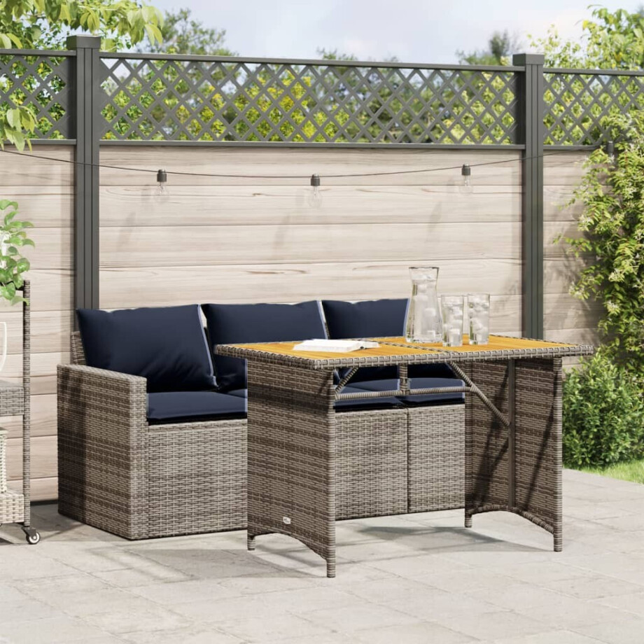 vidaXL 2-delige Tuinset met kussens poly rattan grijs afbeelding 1