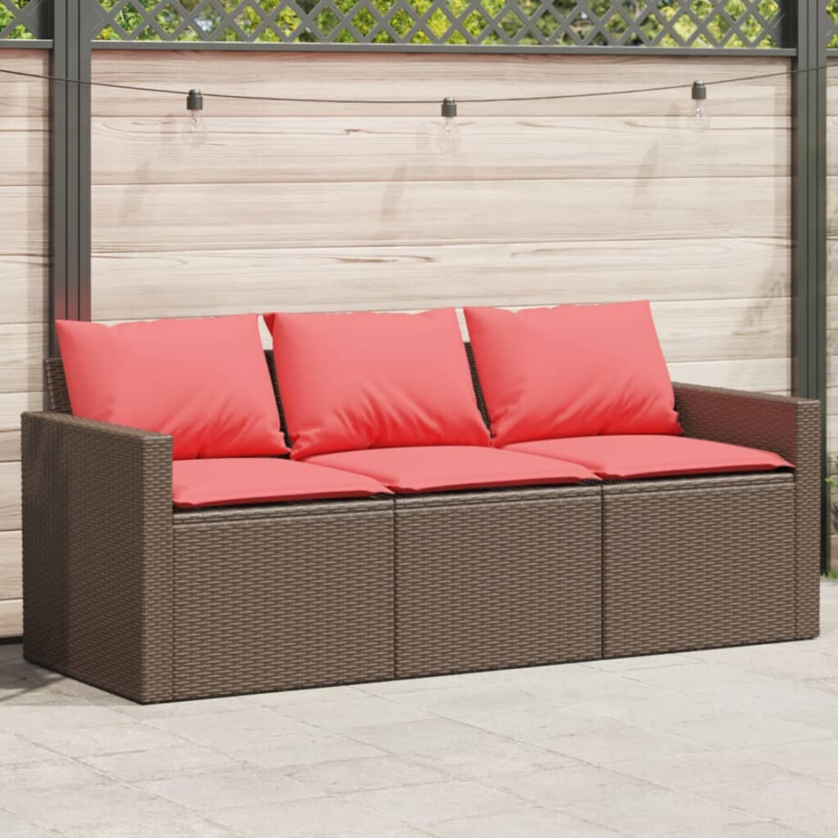 vidaXL Tuinbank 3-zits met kussens poly rattan bruin afbeelding 1