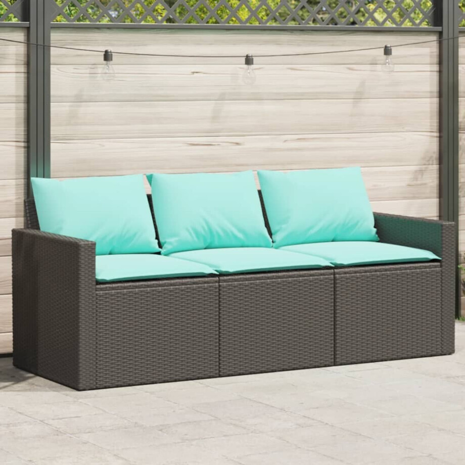 vidaXL Tuinbank 3-zits met kussens poly rattan zwart afbeelding 1