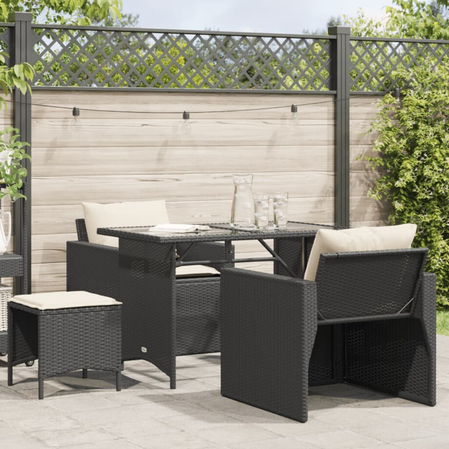 vidaXL 4-delige Loungeset met kussens poly rattan zwart afbeelding 1