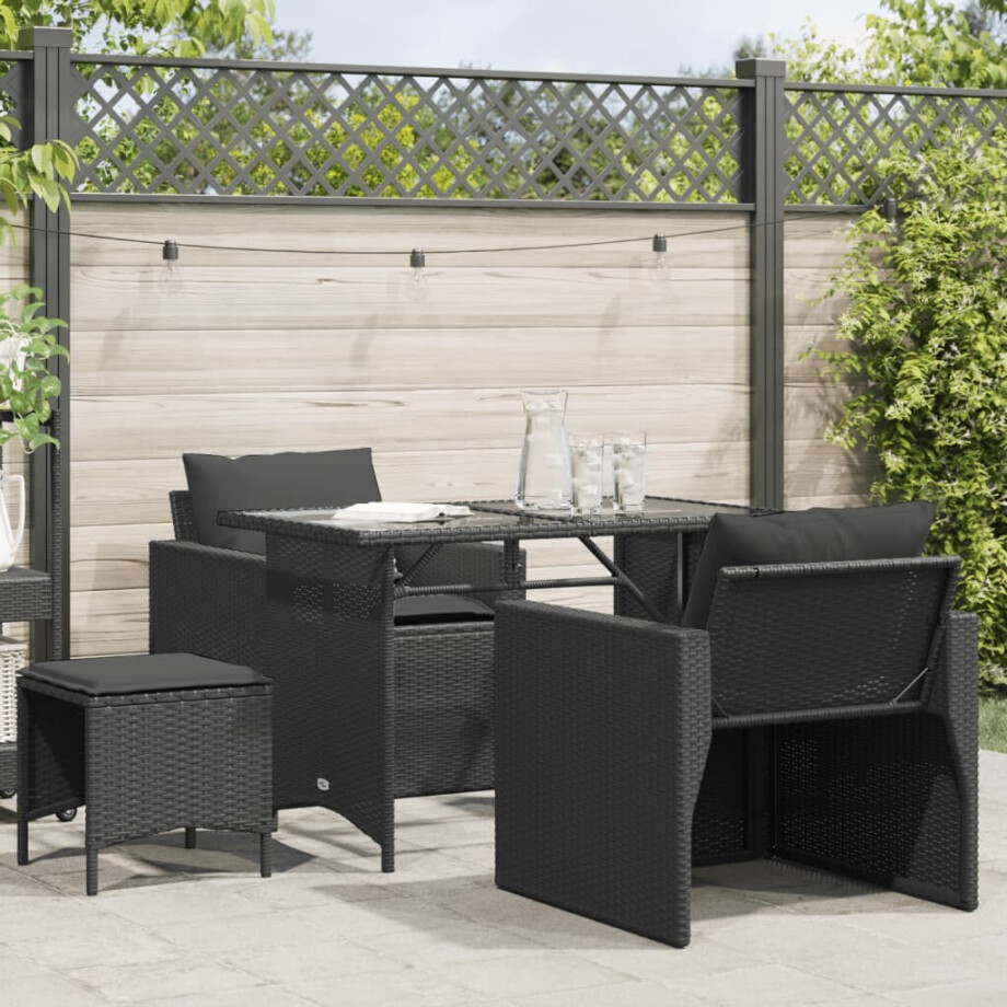 vidaXL 4-delige Loungeset met kussens poly rattan zwart afbeelding 1