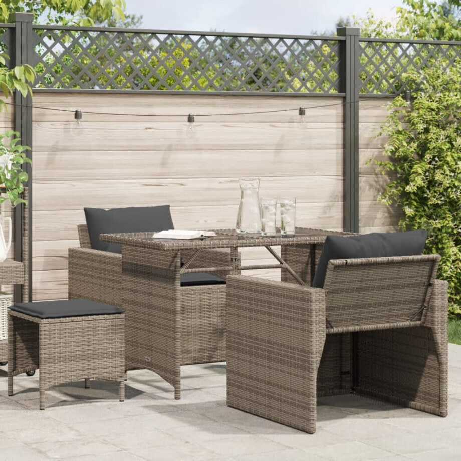 vidaXL 4-delige Loungeset met kussens poly rattan grijs vidaXL 4-delige Loungeset met kussens poly rattan grijs afbeelding 1