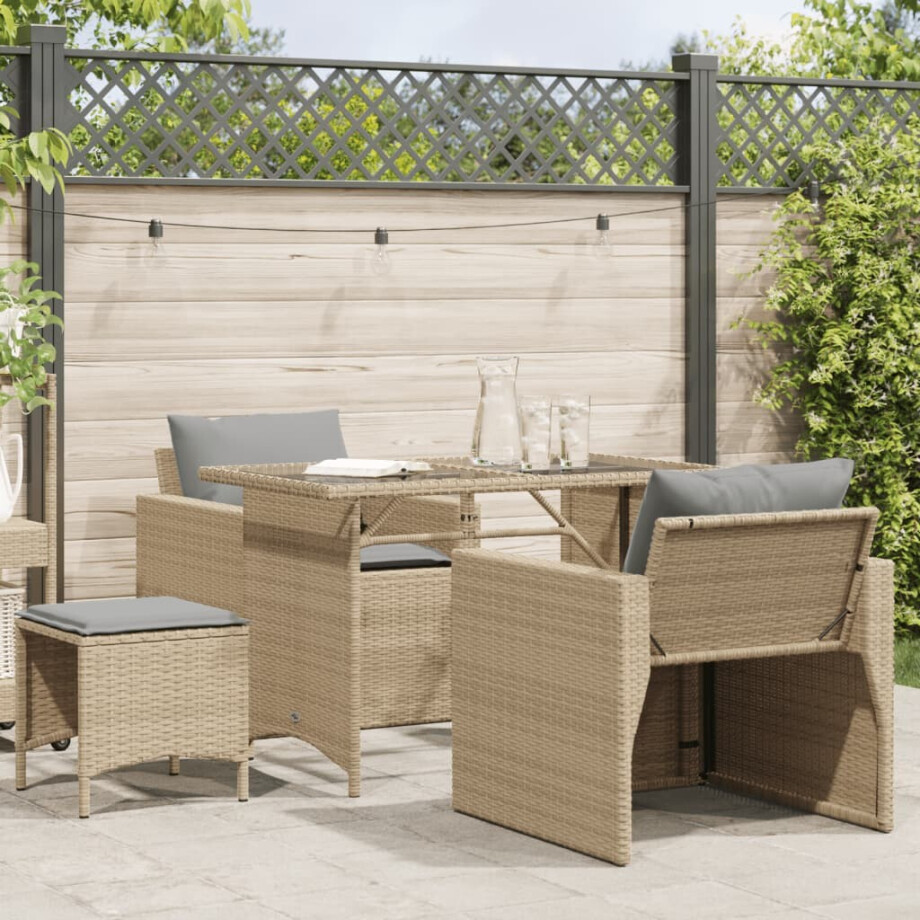 vidaXL 4-delige Loungeset met kussens poly rattan beige afbeelding 1
