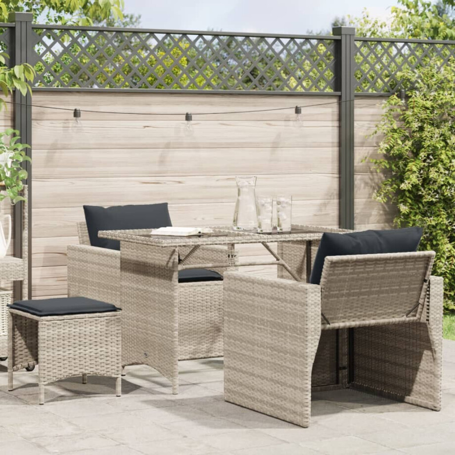 vidaXL 4-delige Loungeset met kussens poly rattan lichtgrijs afbeelding 1