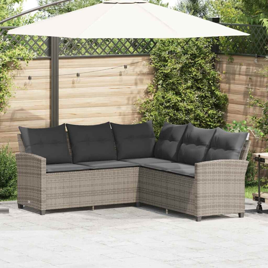 vidaXL Loungebank met kussens L-vormig poly rattan grijs afbeelding 1