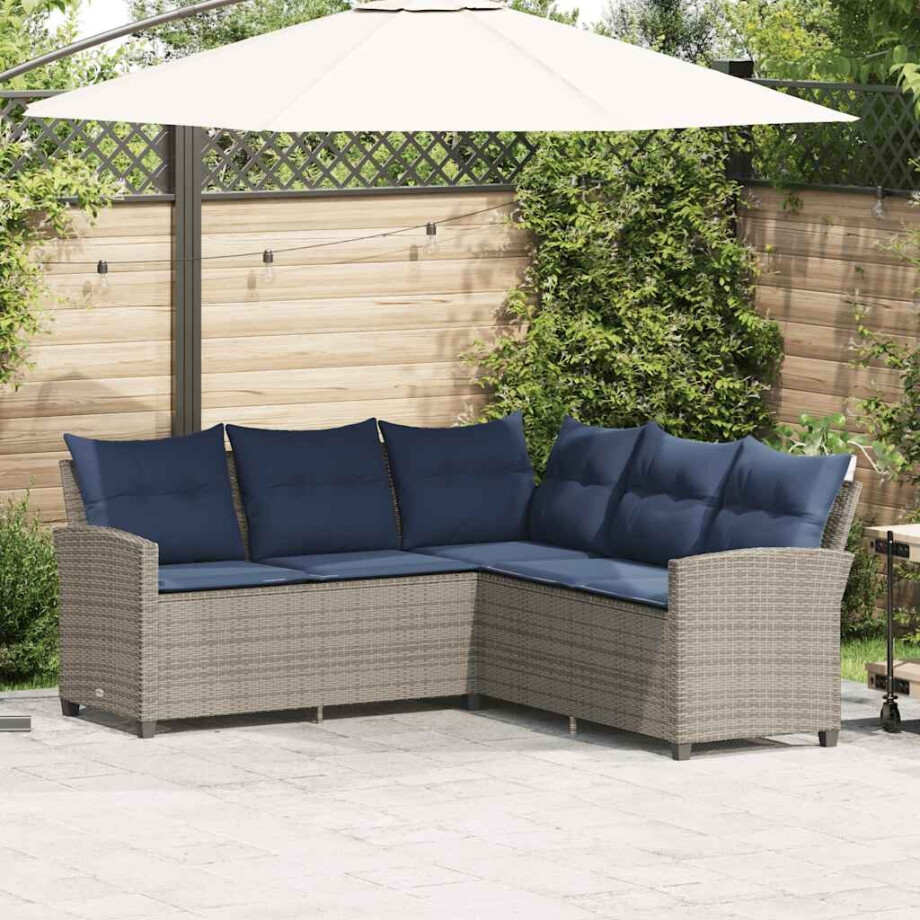 vidaXL Loungebank met kussens L-vormig poly rattan grijs afbeelding 1