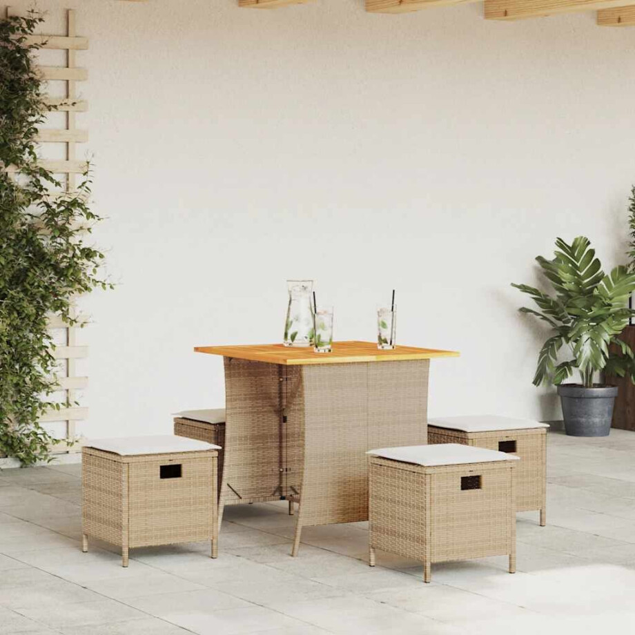 vidaXL 5-delige Tuinset met kussens poly rattan beige afbeelding 1
