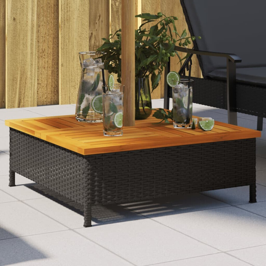 vidaXL Parasolvoetbedekking 70x70x25 cm poly rattan acaciahout zwart vidaXL Parasolvoetbedekking 70x70x25 cm poly rattan acaciahout zwart afbeelding 1