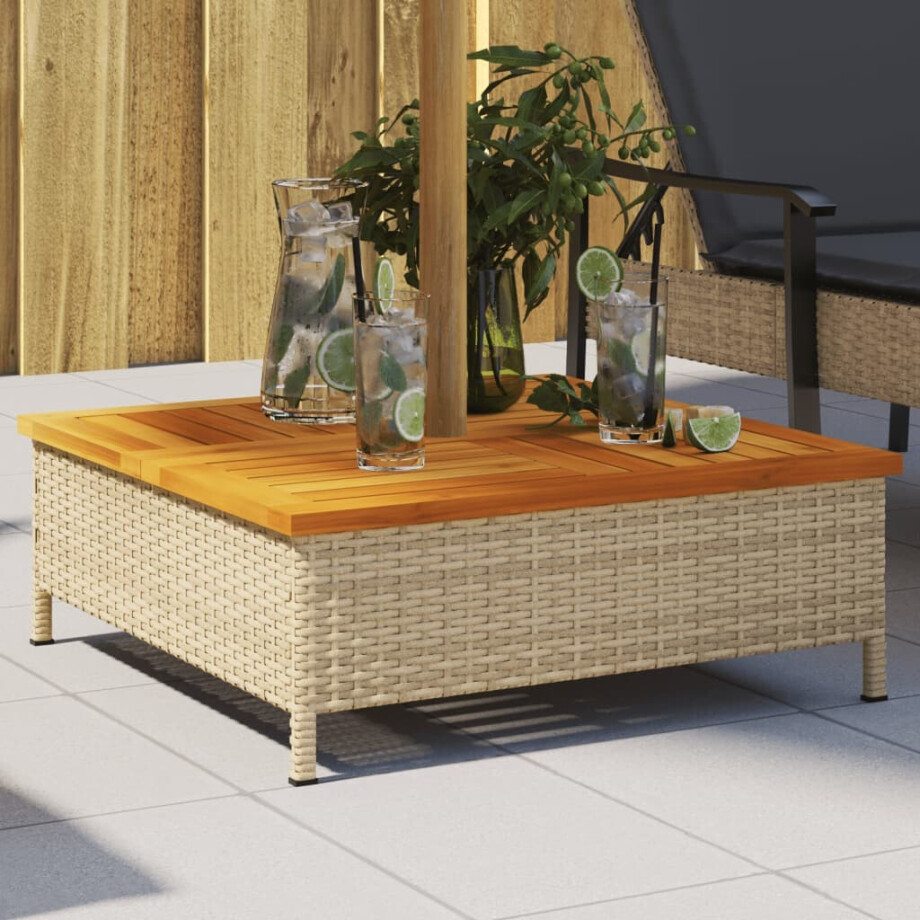 vidaXL Parasolvoetbedekking 70x70x25 cm poly rattan acaciahout beige afbeelding 1