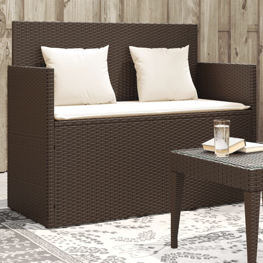 vidaXL Tuinbank met kussens poly rattan bruin afbeelding 1