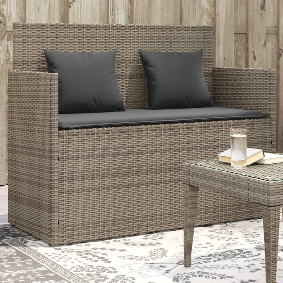 vidaXL Tuinbank met kussens poly rattan grijs afbeelding 1