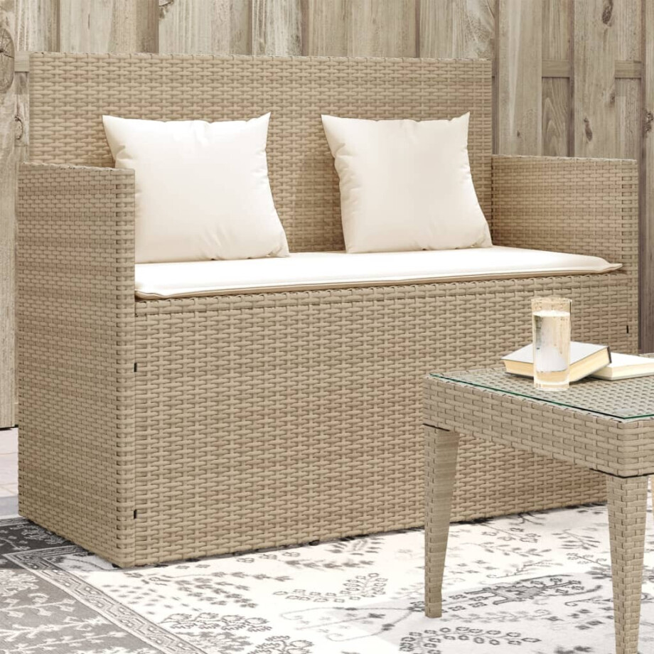 vidaXL Tuinbank met kussens poly rattan beige afbeelding 1