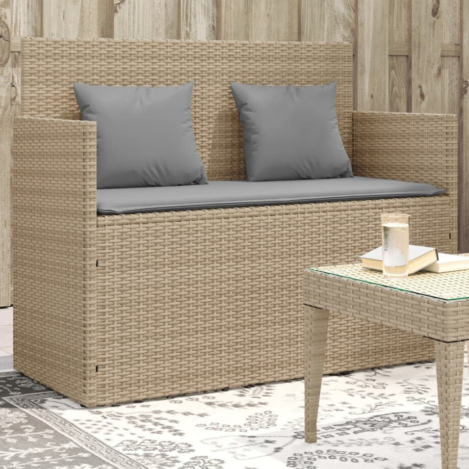 vidaXL Tuinbank met kussens poly rattan beige afbeelding 1