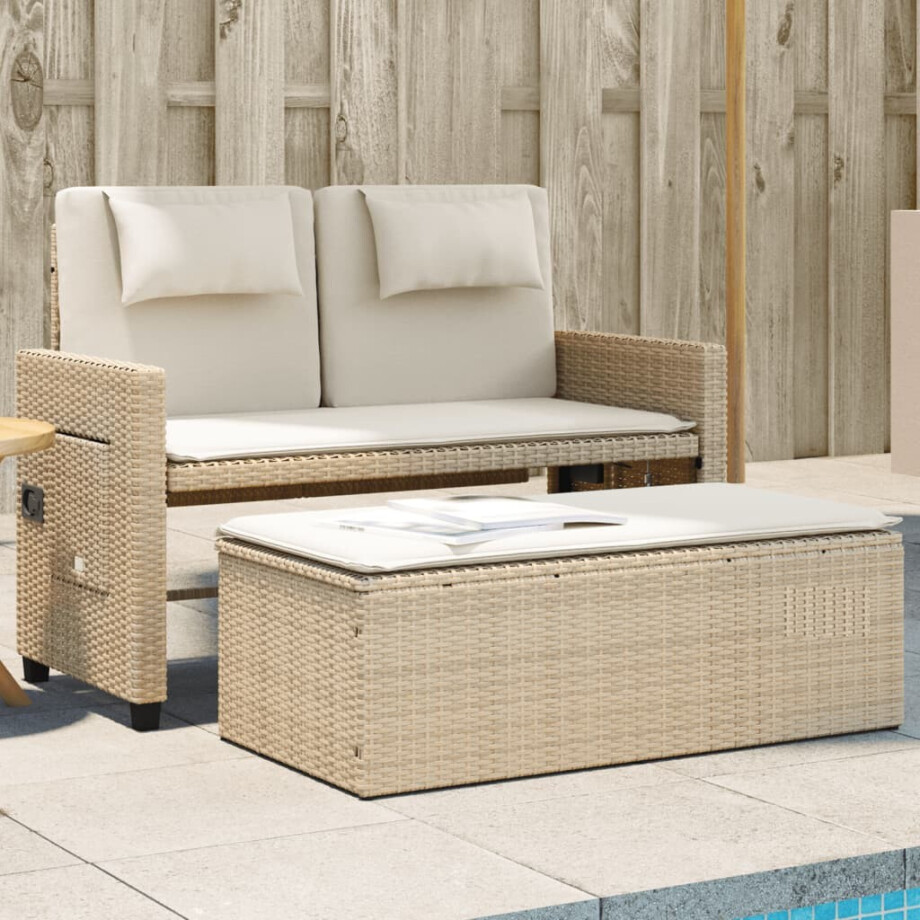 vidaXL Tuinbankje verstelbaar met kussens poly rattan beige afbeelding 1