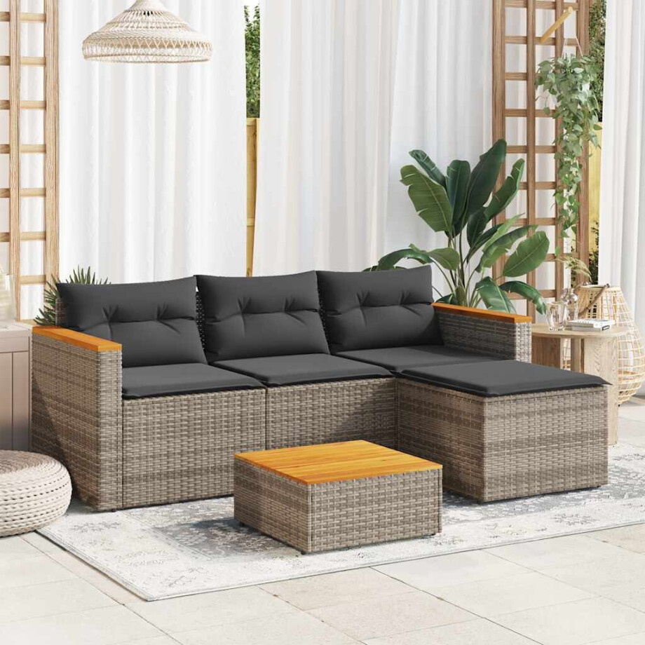 vidaXL 3-delige Loungeset met kussens poly rattan grijs afbeelding 1