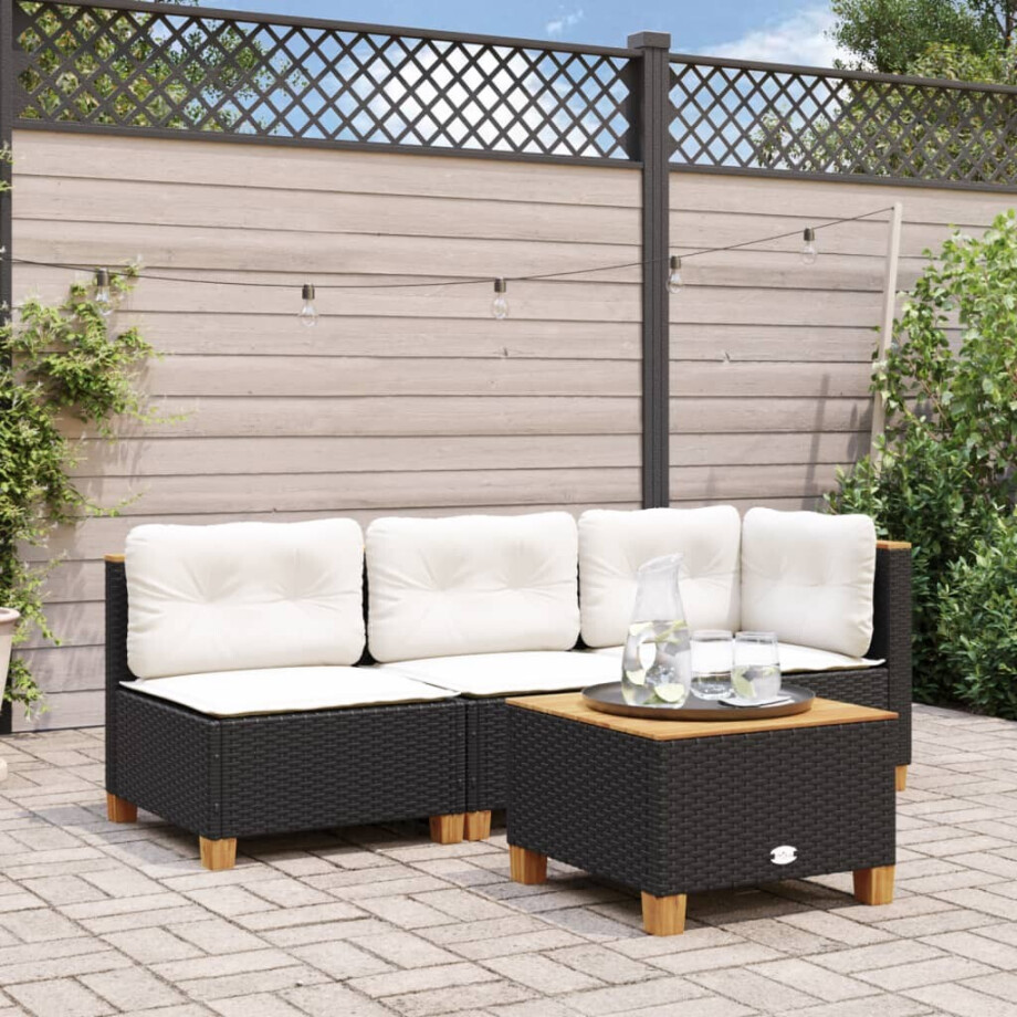 vidaXL Tuinbank zonder armleuning met kussens poly rattan zwart afbeelding 1